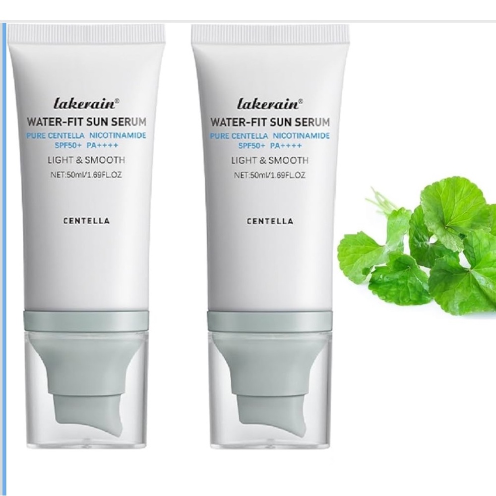 2Pcs lakerain Centella Sunscreen SPF 50, Hyalu Cica Water-Fit Sun Serum 1.69 x 2